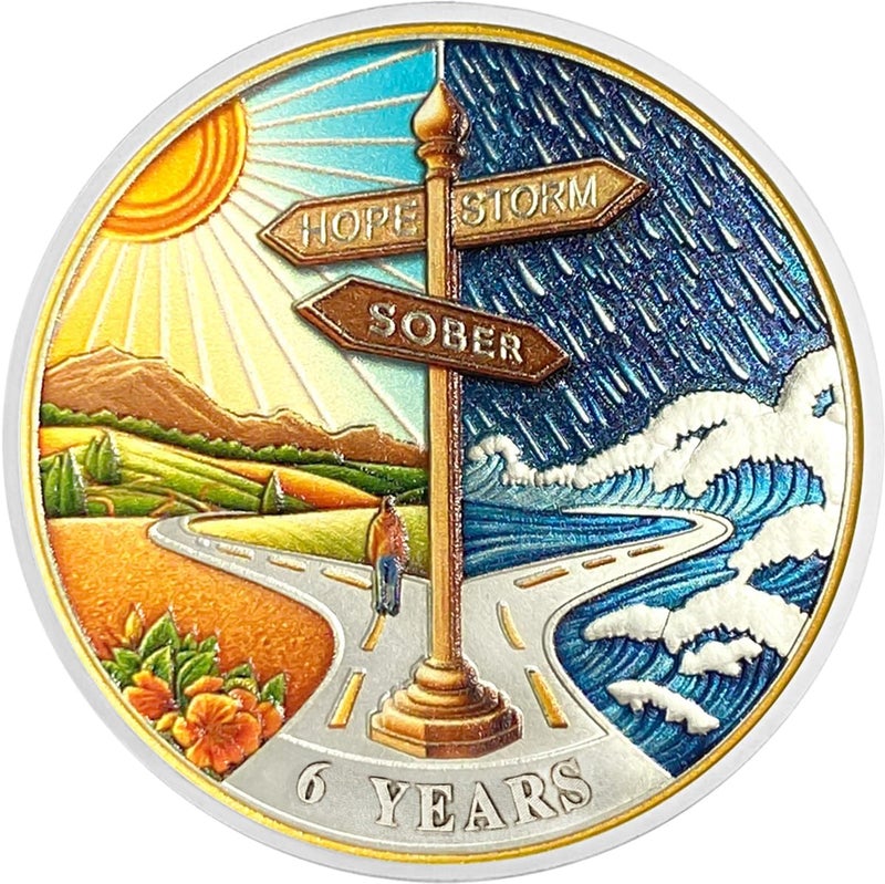 Imasoner 6 Year Sobriety Coin Gifts | Road Sign Sobriety AA Coins - HA AA Chip Medallion with Serenity Prayer | Narcotics Alcoholics Anonymous Gifts for Anniversary Year for Men & Women in Recovery - Image 1